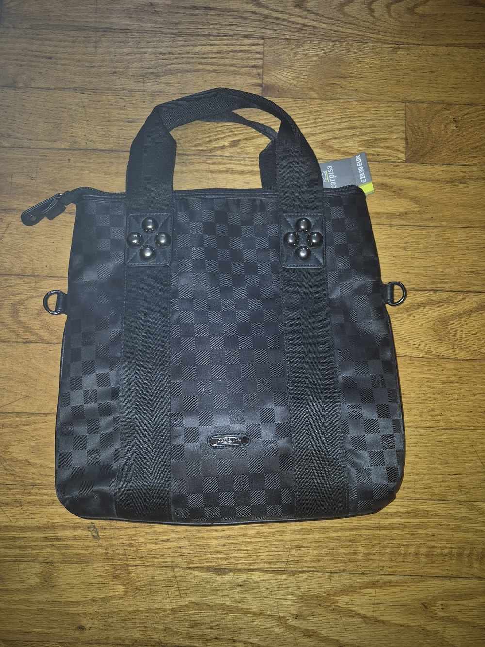 Women's Black Checkered Laptop Tote Bag